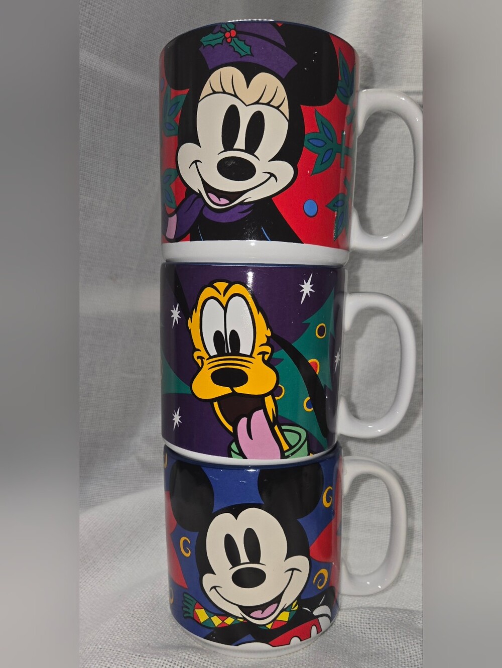 Disney Mug Set with Mickey, Minnie, and Pluto - Blue, Purple, Red - Picture 2 of 7